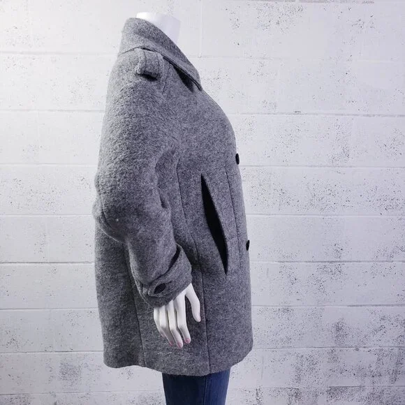 Los Angeles Project Double‎ Breasted Pea Coat Overcoat Womens Small Gray - Picture 6 of 12